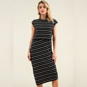 Tuesday Striped Cap Sleeve Midi Dress